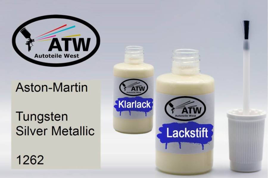 Aston-Martin, Tungsten Silver Metallic, 1262: 20ml Lackstift + 20ml Klarlack - Set, von ATW Autoteile West.